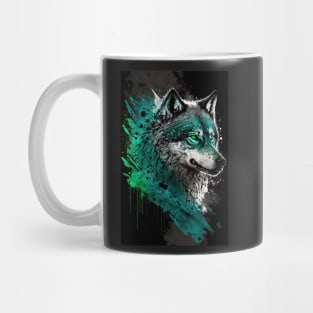 Cool Wolf portrait with green glow Mug